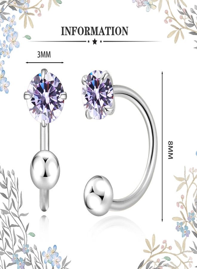 VDKIDKT Tiny 3mm Birthstone Earrings for Women Teen Girls Small Huggie Half Hoop Earrings Tiny Cartilage Hypoallergenic Stud Screw Earrings (Silver, 4.Apr-White Topaz) - Image 3